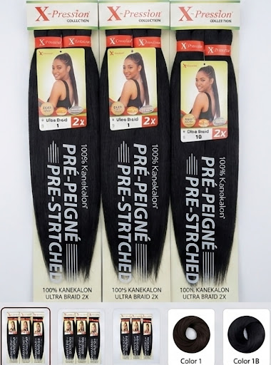 Trois paquets propres de mèches X-Pression Ultra Braid noires